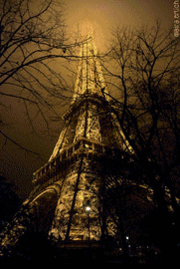 Башня Эйфеля - эйфелева башня, фонари, париж, лес, ночь - предпросмотр