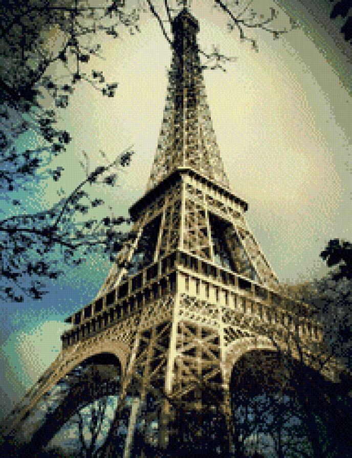 Башня Эйфеля - эйфелева башня, фонари, ночь, париж, лес - предпросмотр