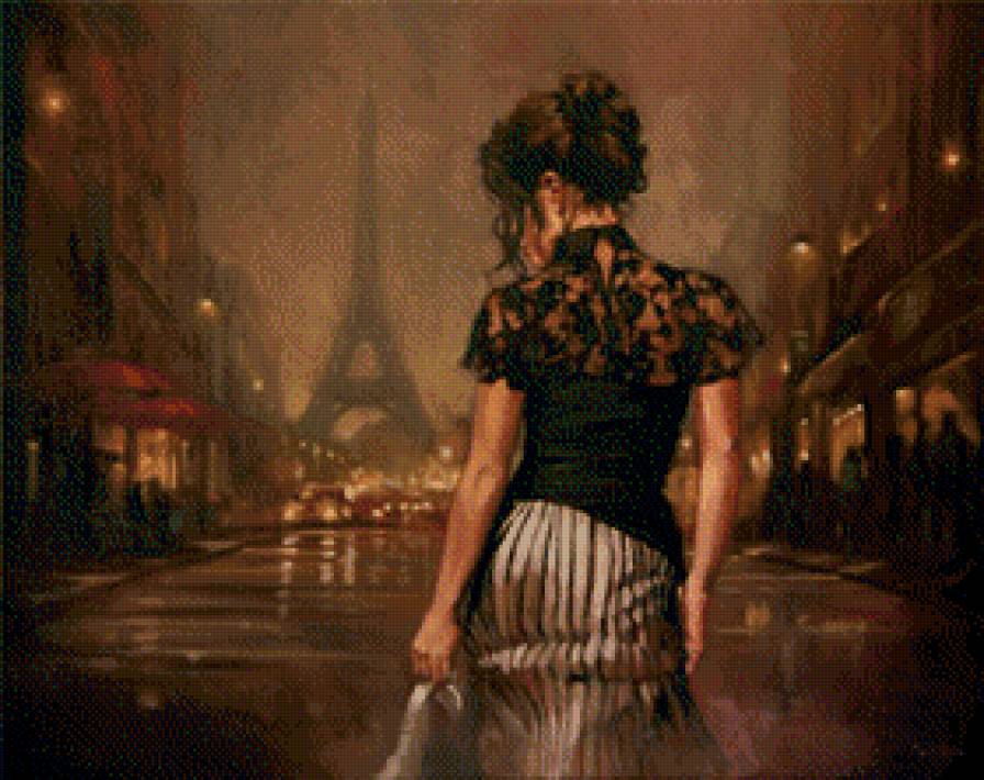 Парижская ночь - париж, города, ночь, вечер, девушки - предпросмотр