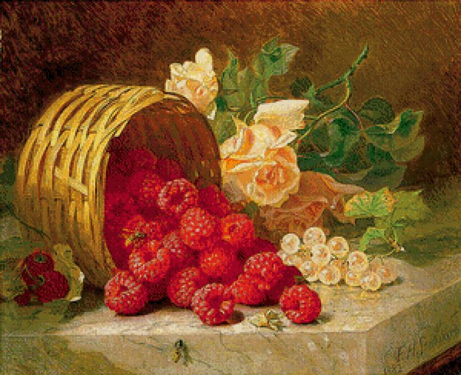 малина с розами - розы, ягоды, малина, натюрморт, цветы - предпросмотр