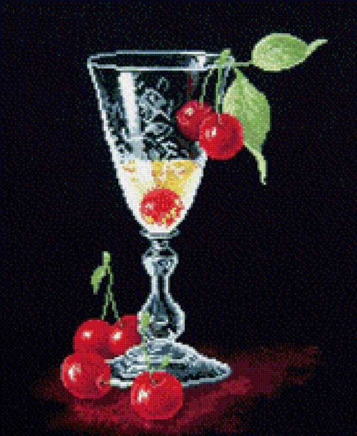 Бокал с вишнями - фрукты, бокал вина, натюрморт - предпросмотр
