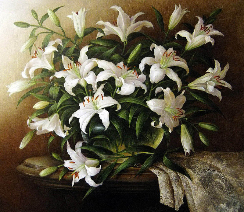 белые лилии - белые цветы, лилии, букет, лилия, ваза - оригинал