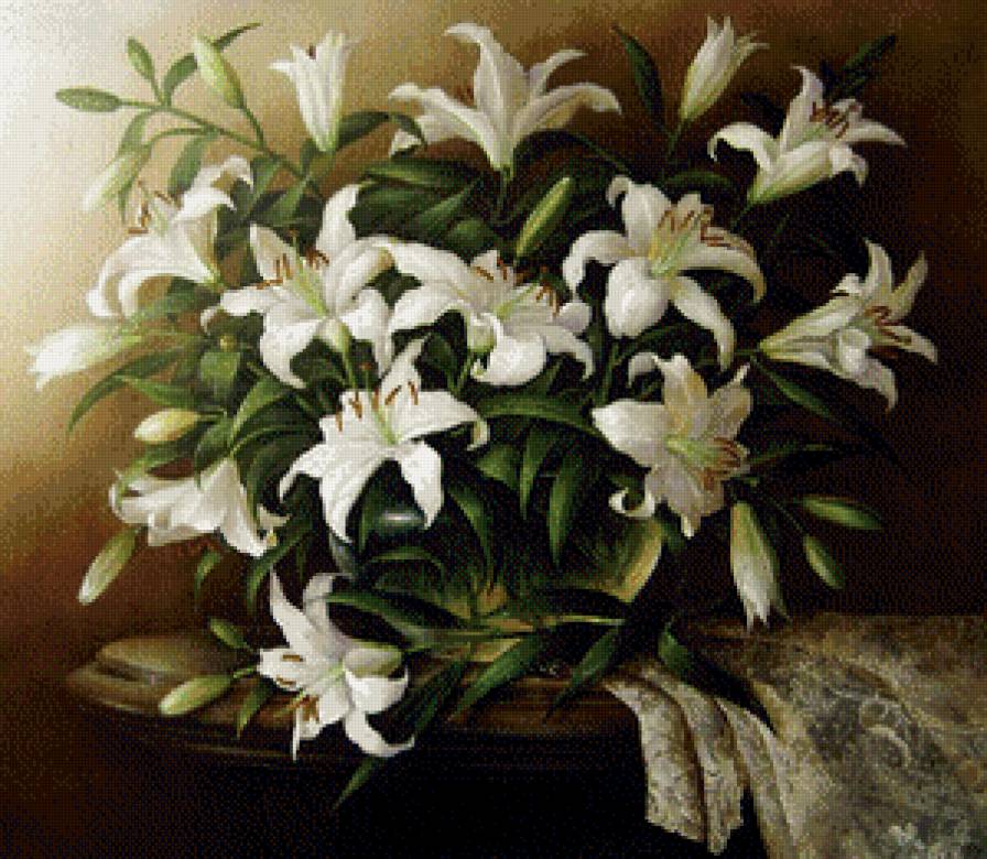 белые лилии - букет, белые цветы, лилия, ваза, лилии - предпросмотр