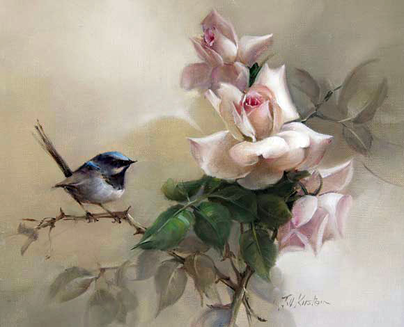 Розы и синица - цветы, настроение, птица, красота - оригинал