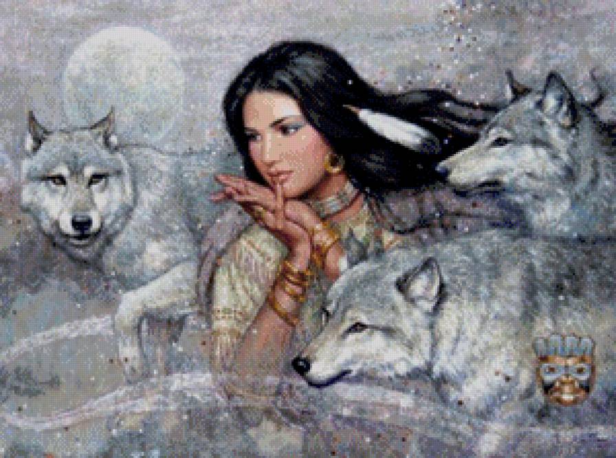 Девушка с волками - волк, девушка - предпросмотр