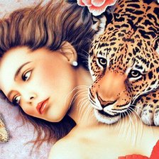 Оригинал схемы вышивки «Девушка и леопард» (№489698)