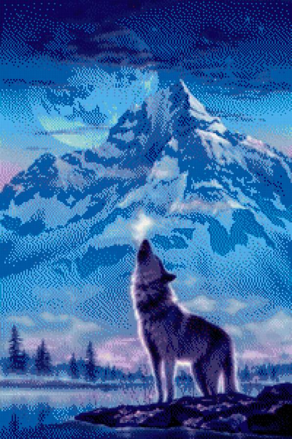 Картины Кентаро Нишино - волк, ночь, луна, природа, животные - предпросмотр