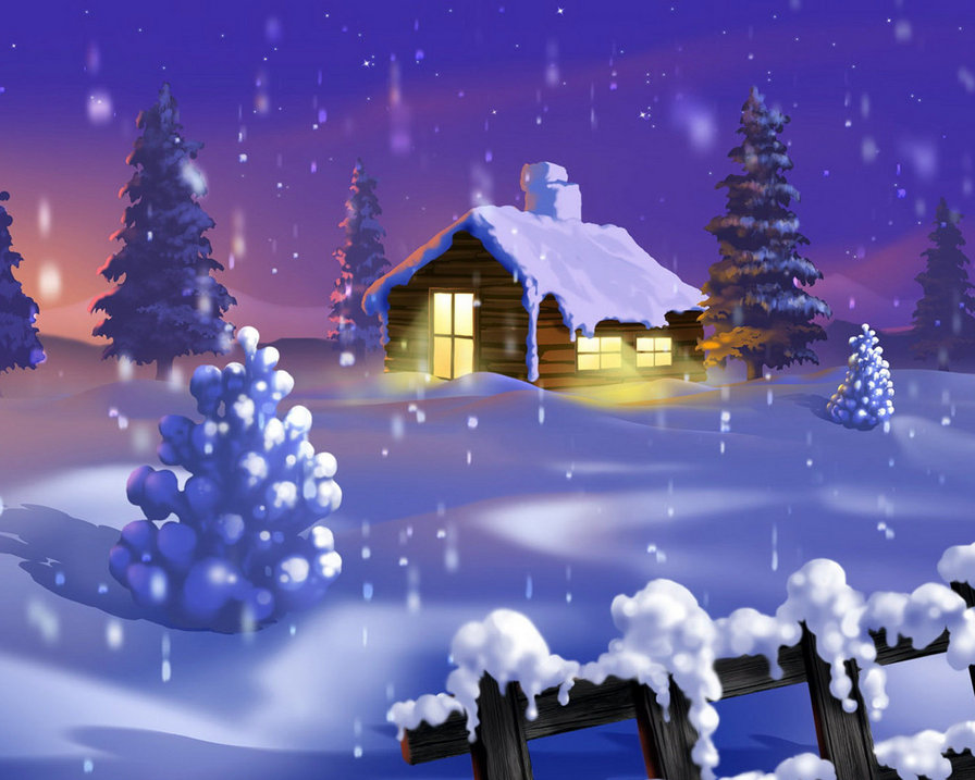 Снегопад - деревня, зима, вечер, село - оригинал