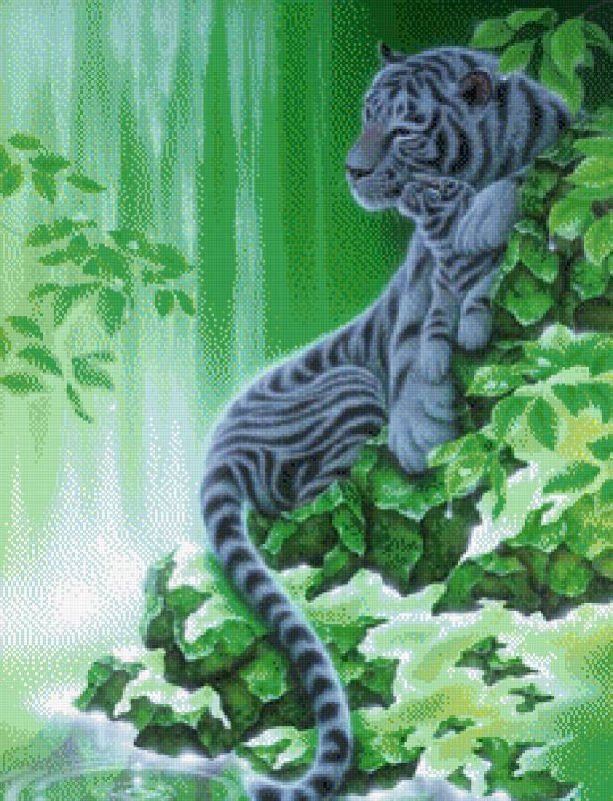 Картины Кентаро Нишино - растение, животные, природа, тигр, вода - предпросмотр