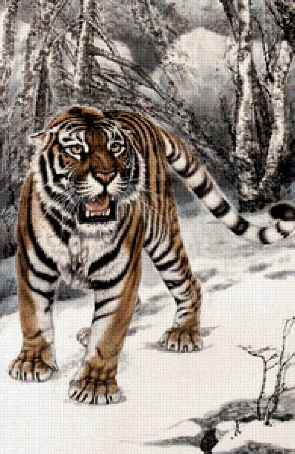 хозяин тайги - живопись, хищник, восток, тигр, природа - предпросмотр