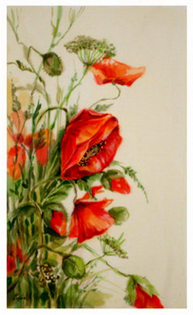 триптих маки левая часть - живопись, ромашка, мак, букет, цветы - оригинал