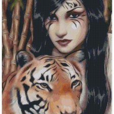 Оригинал схемы вышивки «Девушка с тигром» (№490310)