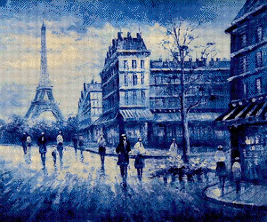 синие сумерки в Париже - париж, города мира, город, вечер, эйфелева башня, башня - предпросмотр