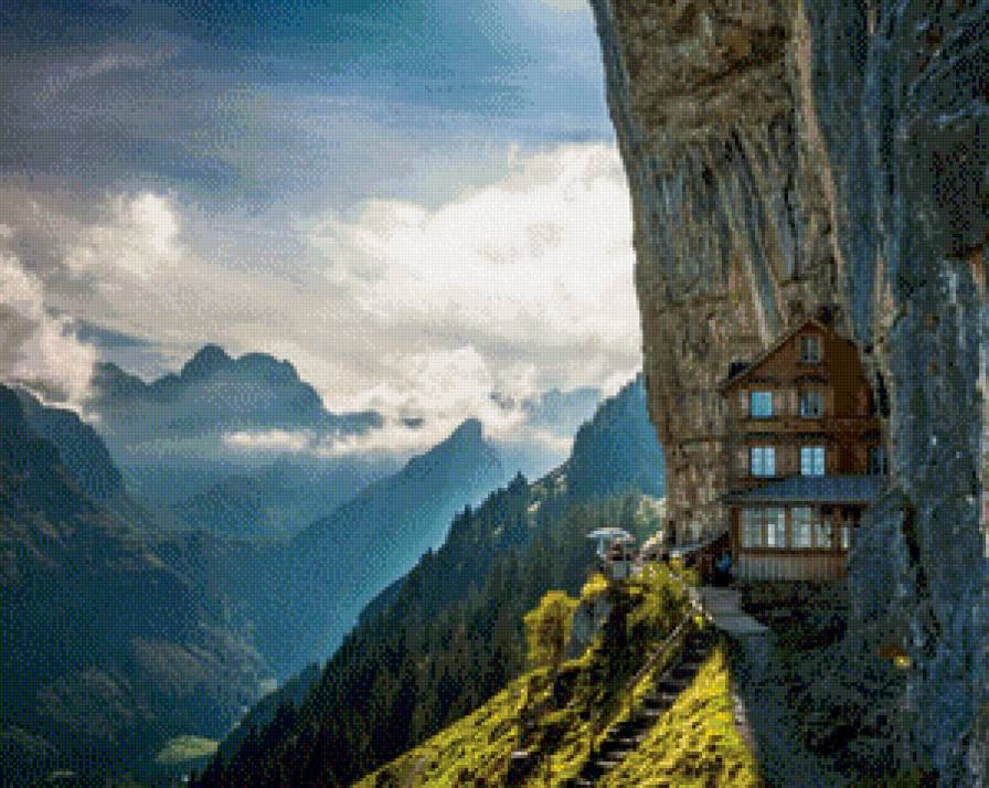 Отель в Альпах - домик, природа, небо, горы, альпы - предпросмотр
