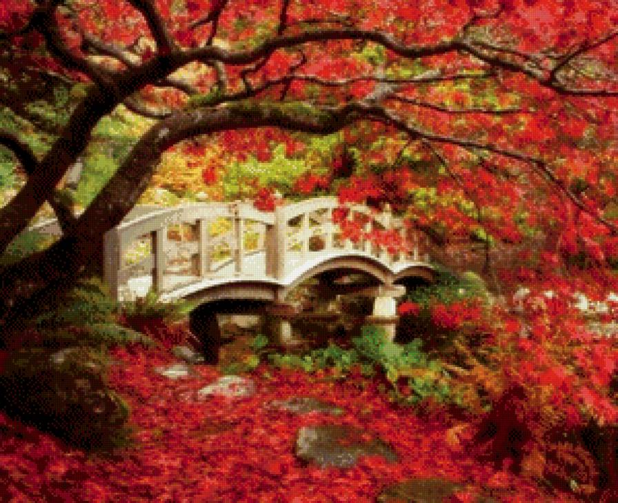 Осень - лес, природа, осень, деревья, мост - предпросмотр