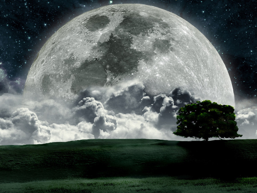 Лунная ноч - луна, планеты, вселенная, космос, пейзаж - оригинал
