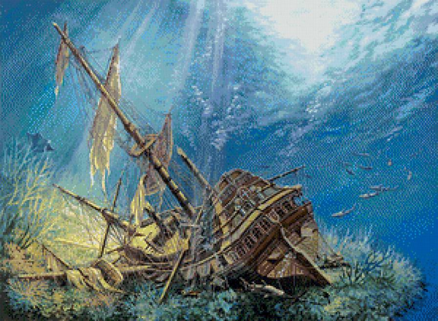 Подводный мир - карабль, вода, море, рыбы, красота - предпросмотр