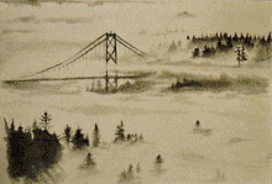 Туман - мост, туман, монохром - предпросмотр