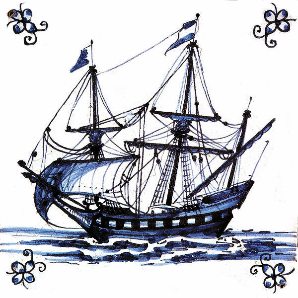 Кораблик - море, плитка, корабли, гжель - оригинал