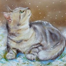 Оригинал схемы вышивки «Кошка на снегу» (№492935)