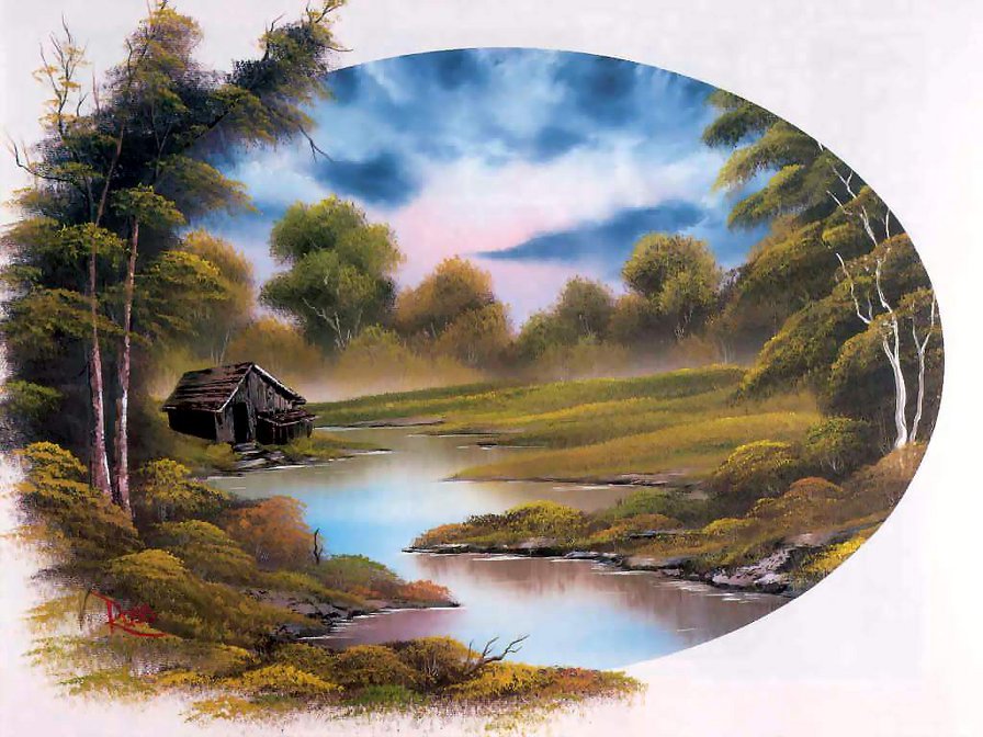 Домик у реки - домик, пейзаж, река, природа - оригинал