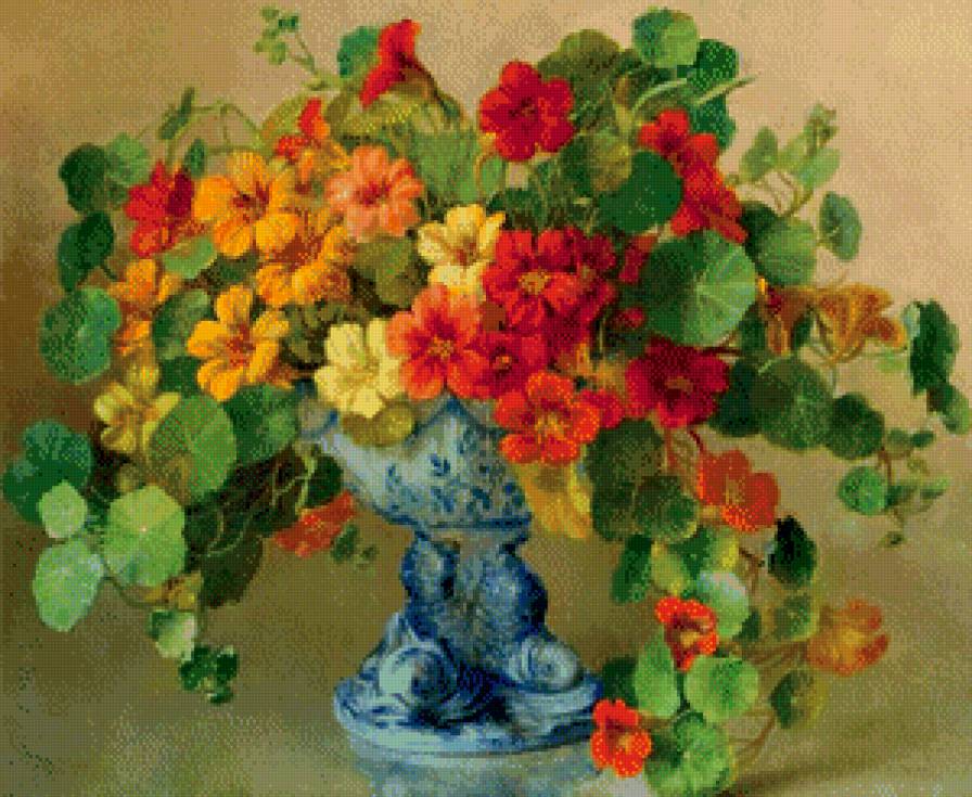 старинная картина - букет, ваза, цветы, живопись - предпросмотр