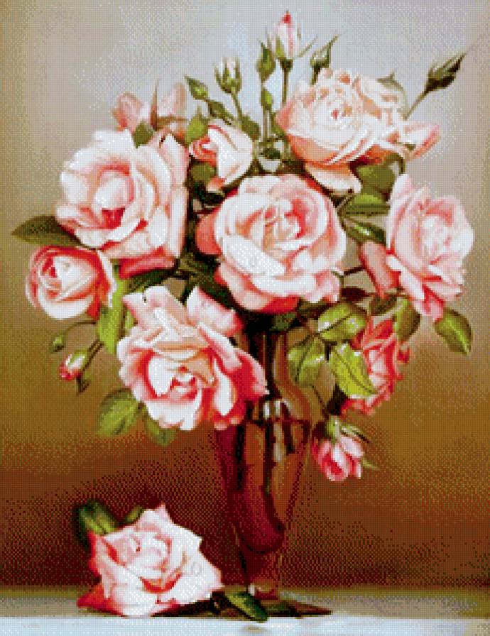шикарный букет - роза, цветы, букет, ваза, розы, живопись, картина - предпросмотр