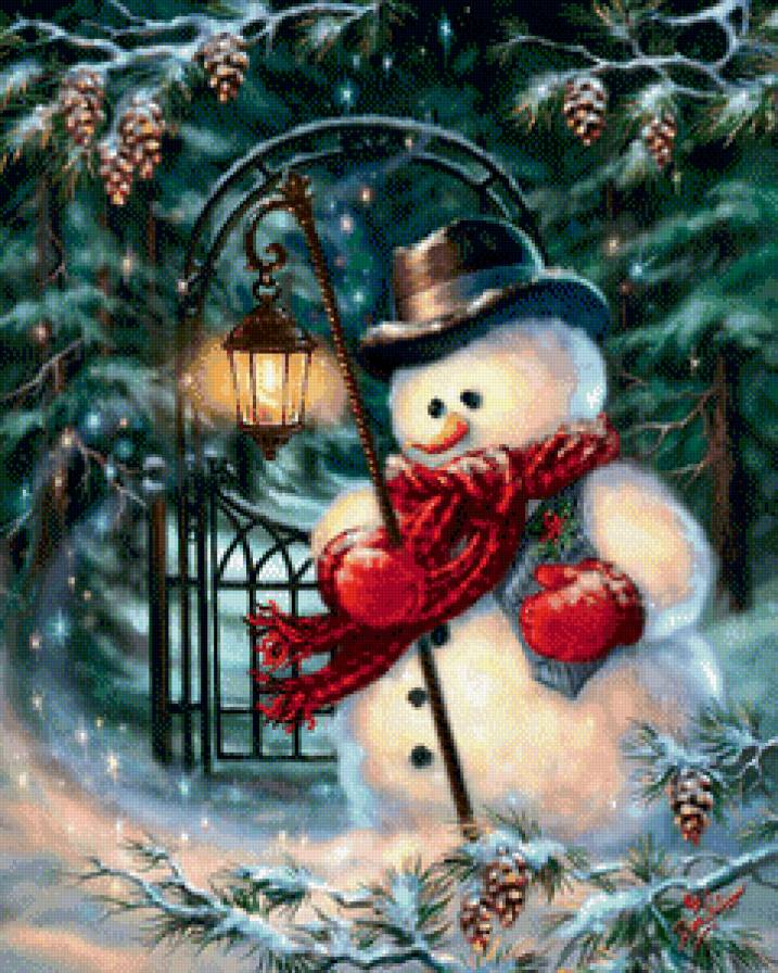 Снеговик - зимний пейзаж, зима, новый год, ночь, ночной пейзаж - предпросмотр