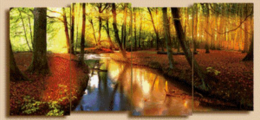 полиптих "лесной ручей" - пейзаж, полиптих, ручей, лес - предпросмотр