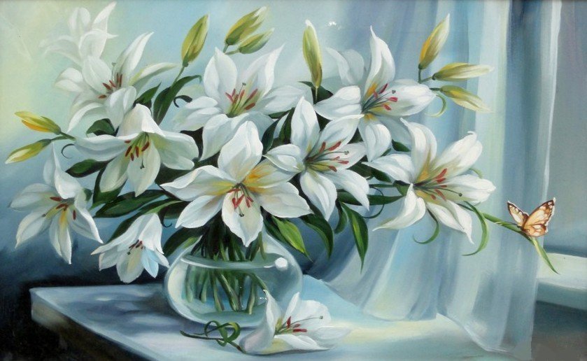 Лилии - живопись, букет, лилии, цветы - оригинал