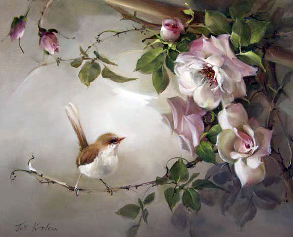 Розы и птица - красота, настроение, птица, цветы - оригинал