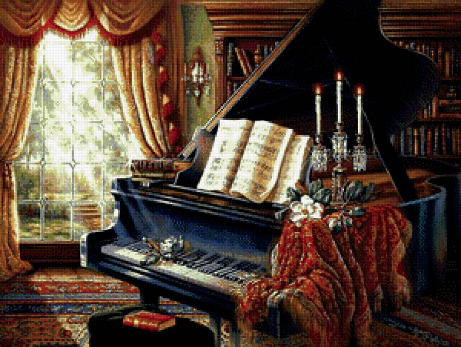 Рояль в гостиной - гостиная, комната, свечи, музыка, окно, рояль - предпросмотр