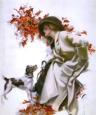 Осень - девушка, листья, осень, собака - оригинал