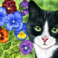 Оригинал схемы вышивки «кошки и цветы» (№495343)