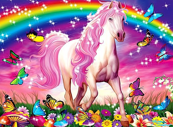 2014 - год Лошади - бабочки, радуга, лошади, кони, животные - оригинал