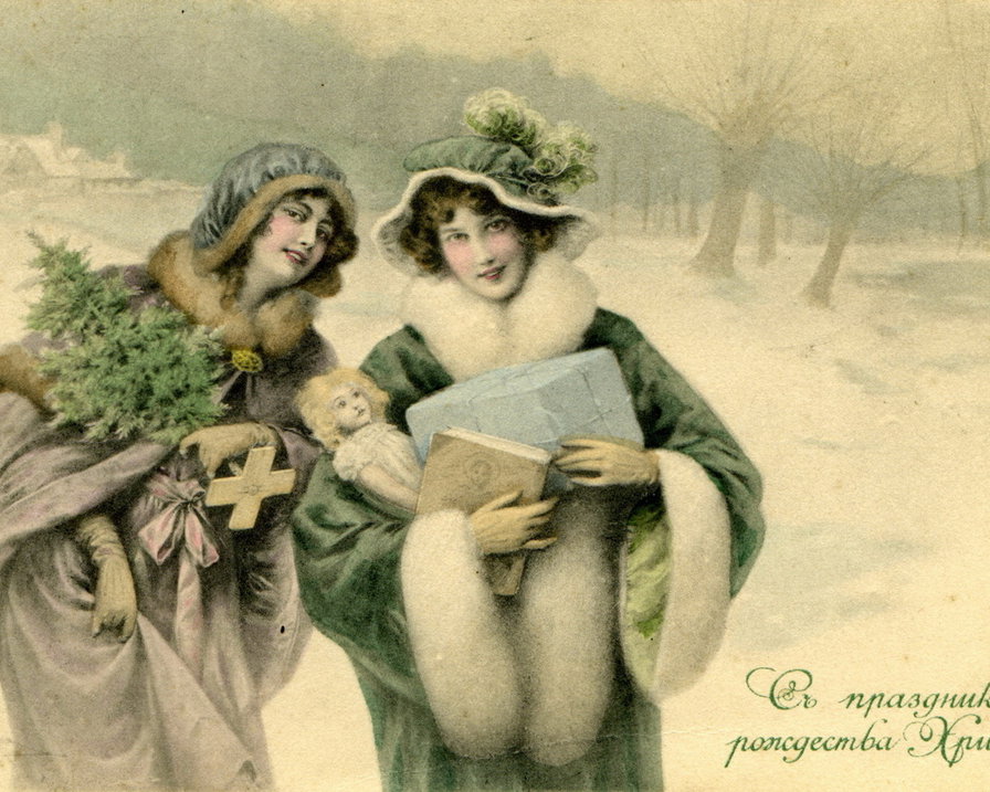 Рождество - дамы, подарки, зима, рождество - оригинал