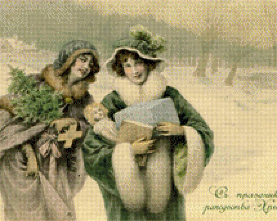 Рождество - дамы, подарки, зима, рождество - предпросмотр