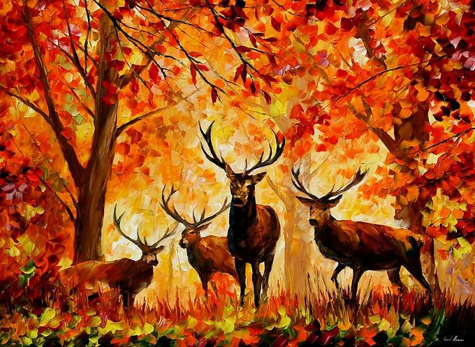 Осень в лесу - осень, лес, олени - оригинал