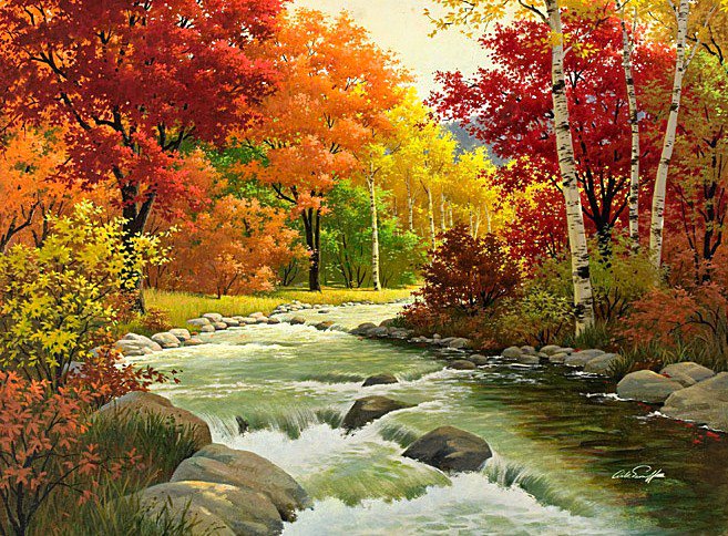 Осенний пейзаж - осень, река, пейзаж, лес - оригинал