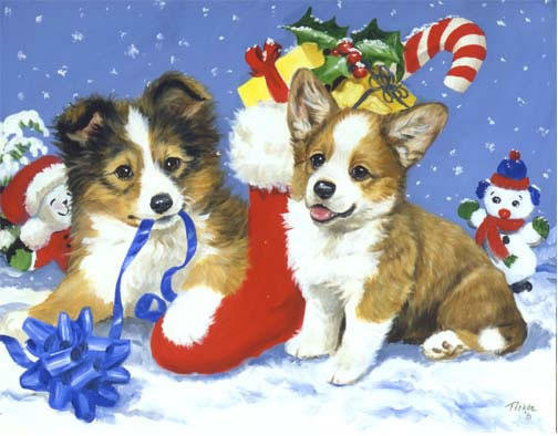 Рождество - щенки, зима, новый год, собаки - оригинал