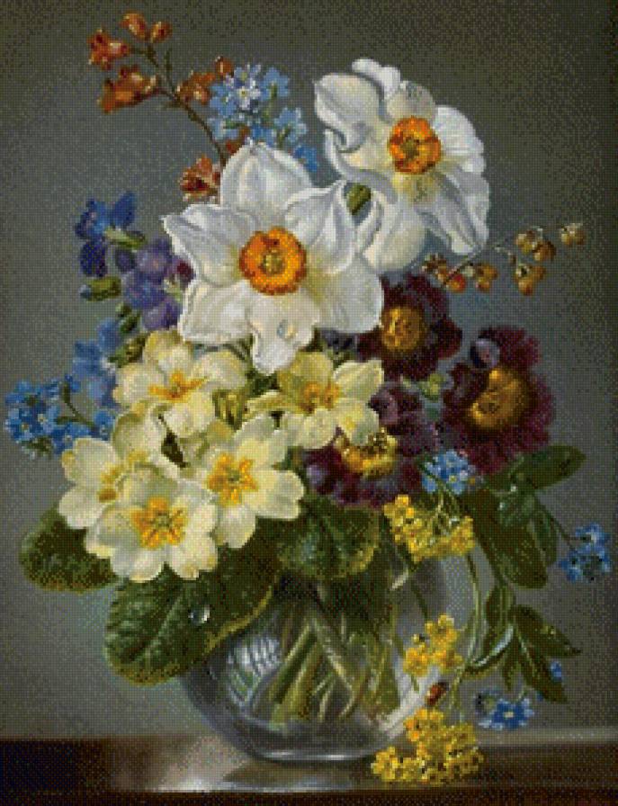 Букет с нарцисами - букет, ваза, цветы, натюрморт - предпросмотр