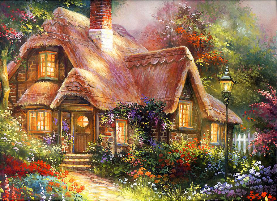 Домик - домик, дом, пейзаж, картина - оригинал