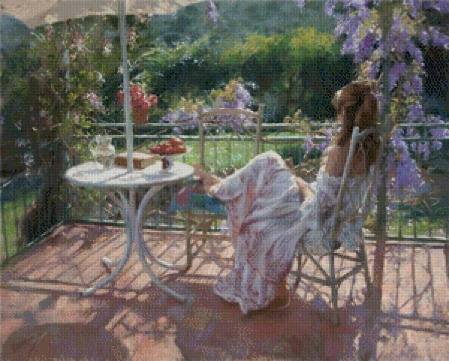 картина Висенте Ромеро Редонде - картина, искусство, девушка, лето - предпросмотр