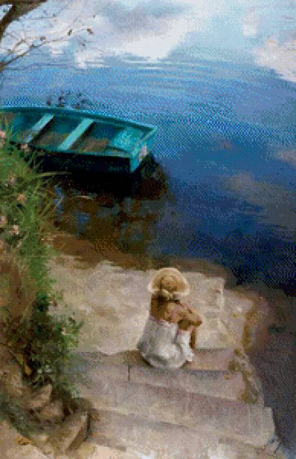 картина Висенте Ромеро Редонде - картина, искусство, море, девушка - предпросмотр