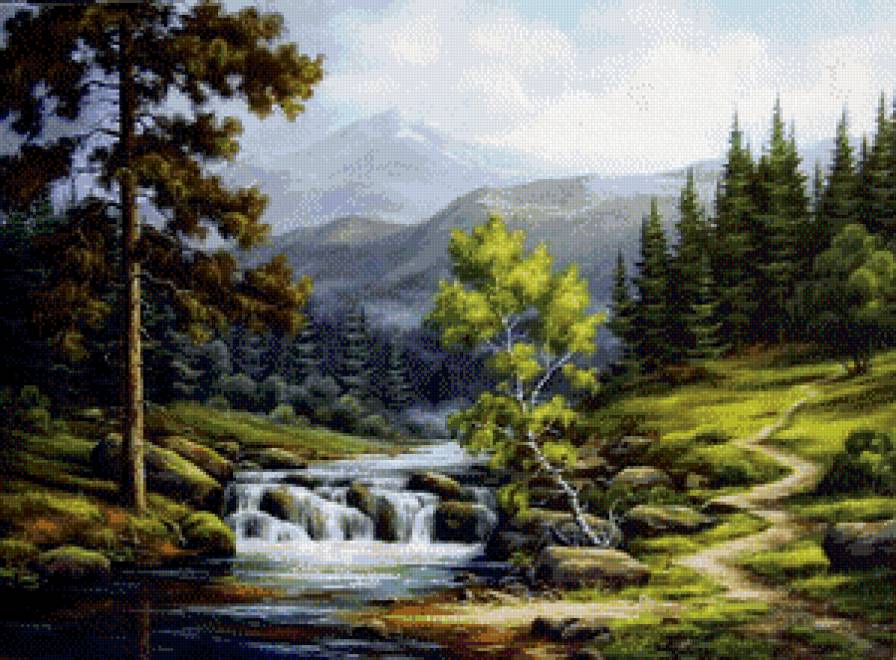 горная речка - пейзаж, лес, горы, природа - предпросмотр