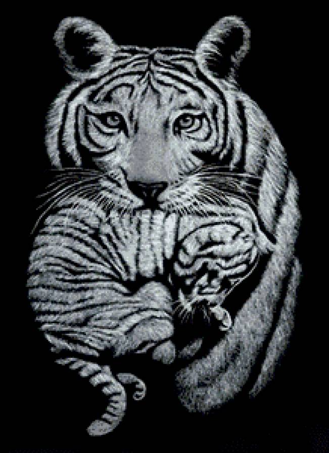 все мамы одинаковы - живопись, семья, котенок, тигр, тигренок, хищник - предпросмотр