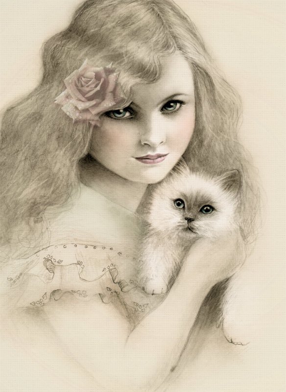 Девочка с котенком - котенок, девочка, портрет - оригинал