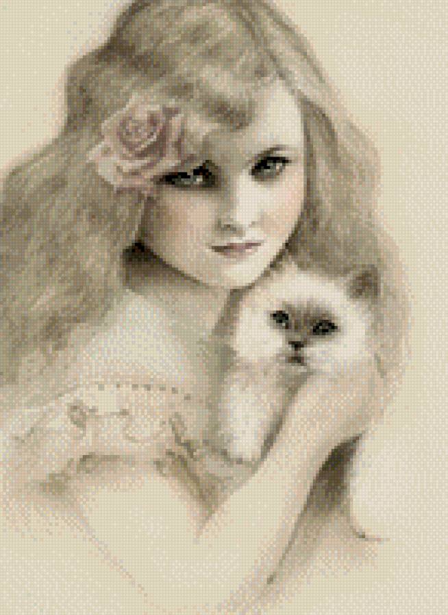 Девочка с котенком - портрет, девочка, котенок - предпросмотр