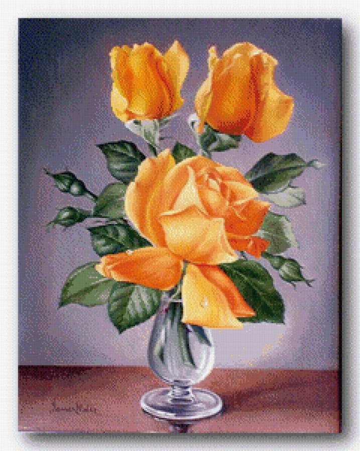 Жёлтые розы - цветы, ваза, букет, розы - предпросмотр