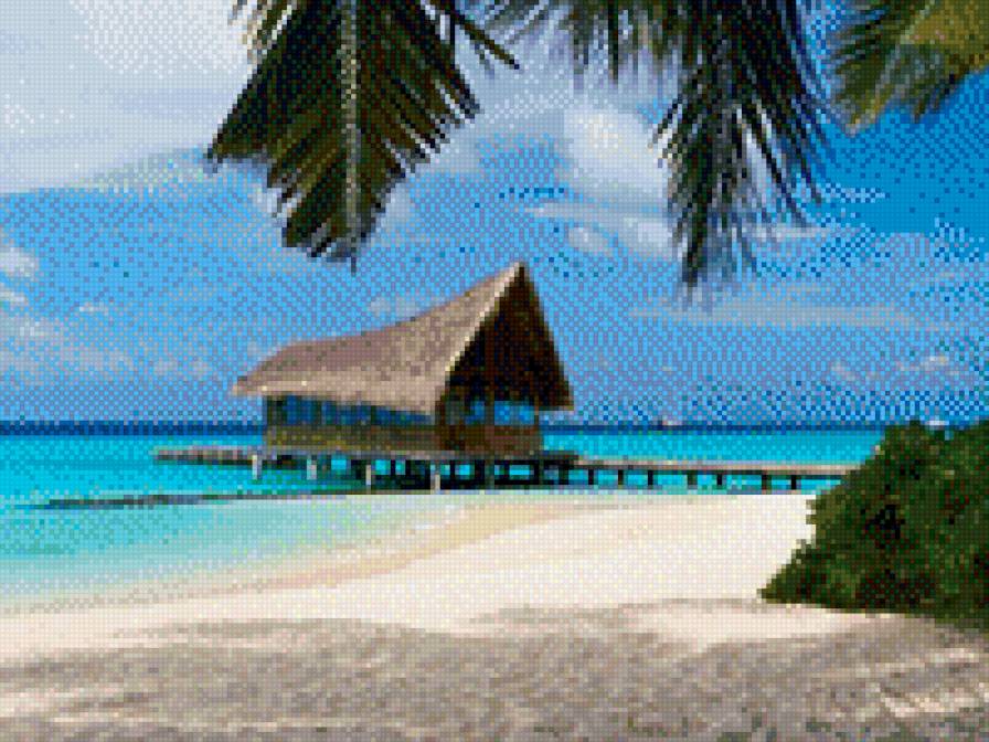 Бунгало - домик, остров, пальмы, море, красота, рай, романтика - предпросмотр